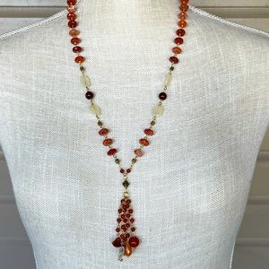 Pretty Autumn-toned Beaded Necklace with Beaded a Tassel